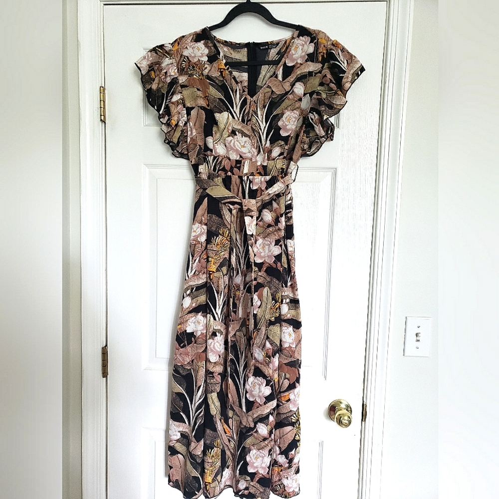 Ruffle Floral Belted Dress